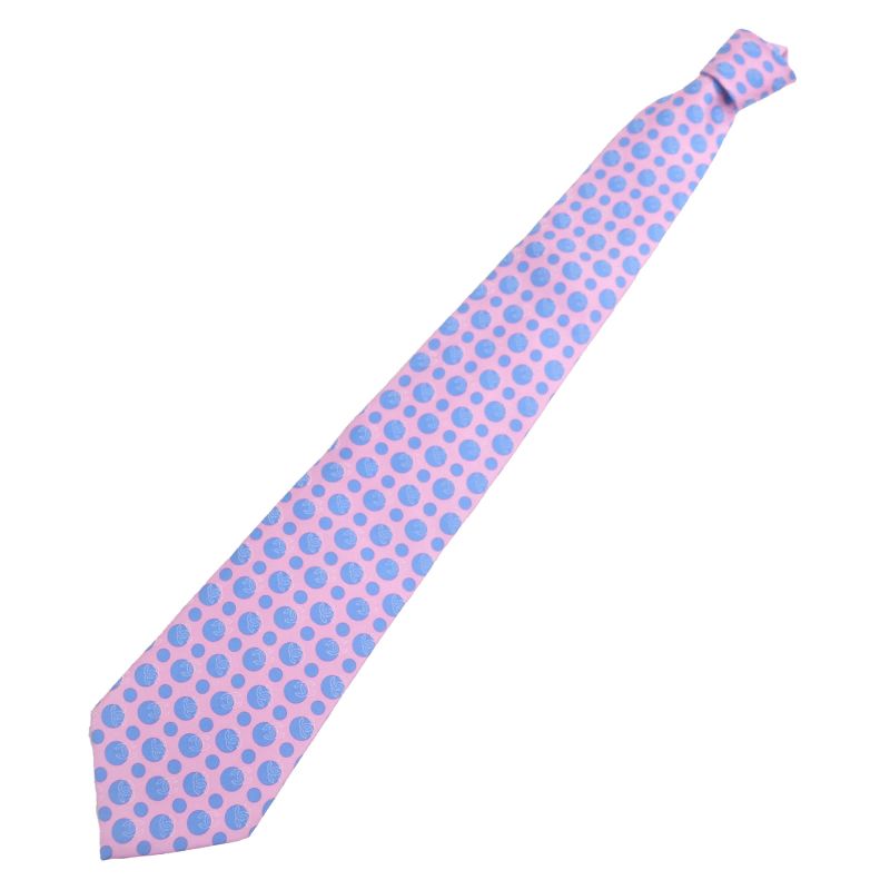 CHANEL 100% Silk Cravat Coco Mark Dot Wide Tie Pink Blue Men's