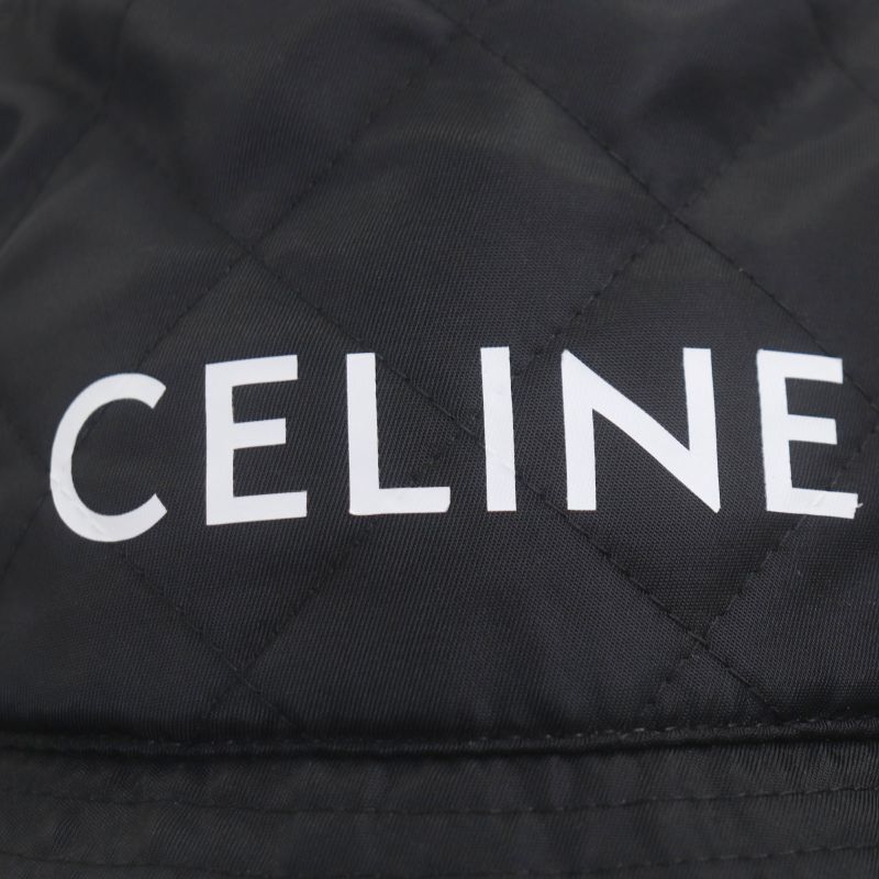 Celine 2aub0930c Logo-printed Quilted Cotton Hat Black Orange M Made In France