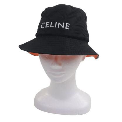 Celine 2aub0930c Logo-printed Quilted Cotton Hat Black Orange M Made In France