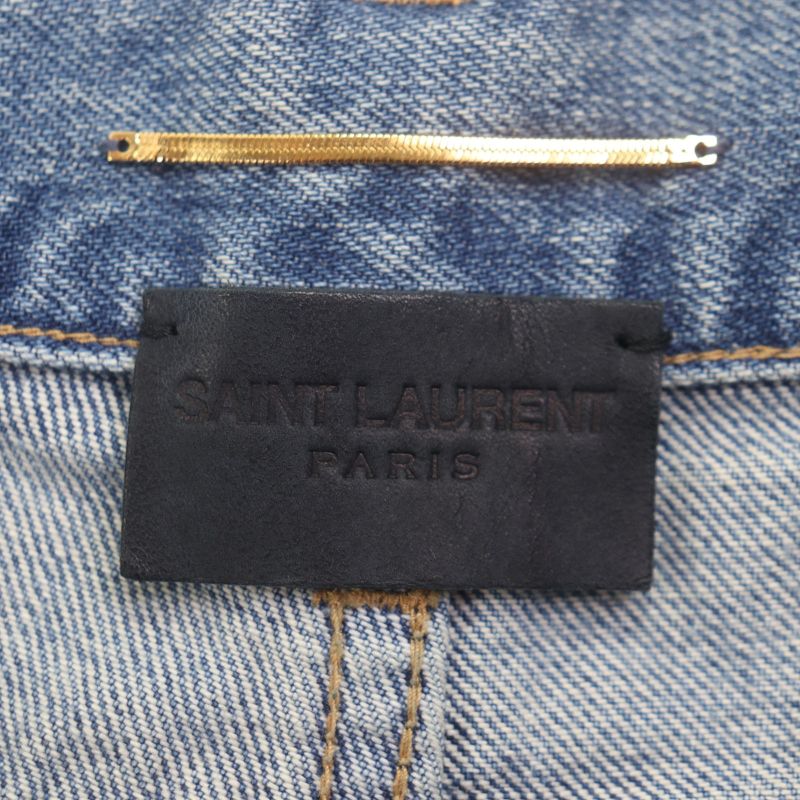 Saint Laurent Paris 24ss 614443 Washed Button Fly Leather Straight Denim