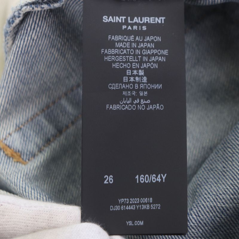 Saint Laurent Paris 24ss 614443 Washed Button Fly Leather Straight Denim
