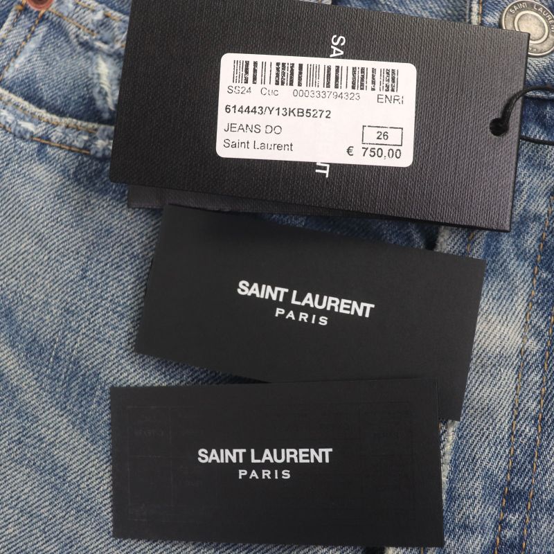 Saint Laurent Paris 24ss 614443 Washed Button Fly Leather Straight Denim