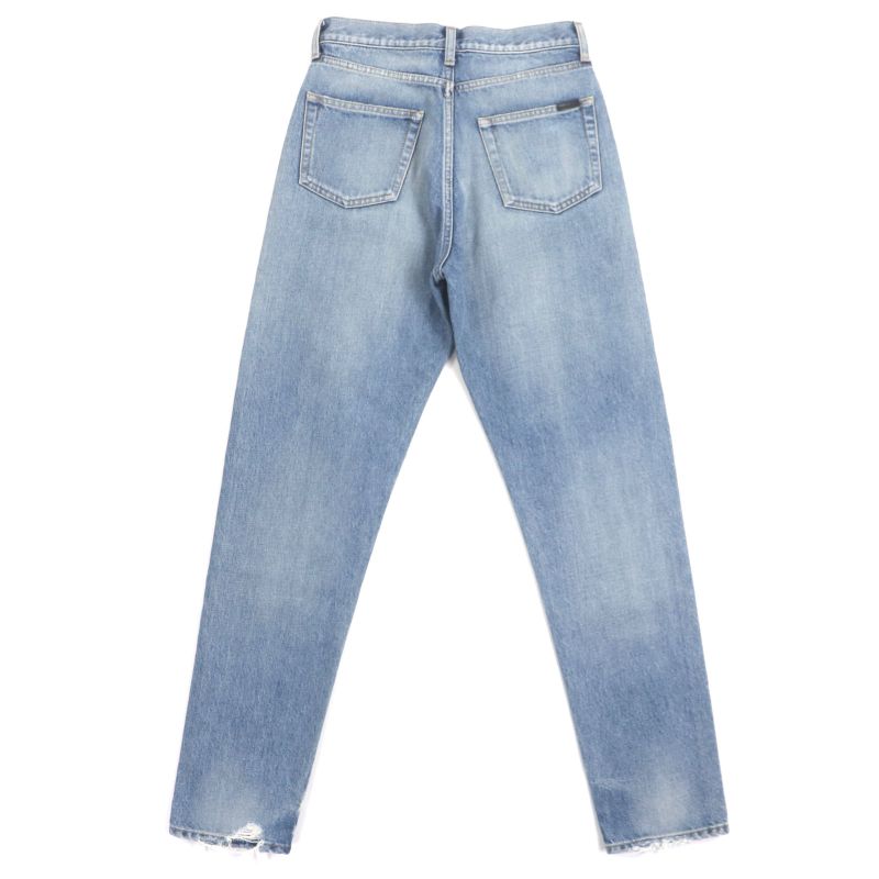 Saint Laurent Paris 24ss 614443 Washed Button Fly Leather Straight Denim