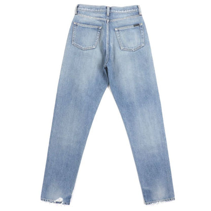 Saint Laurent Paris 24ss 614443 Washed Button Fly Leather Straight Denim