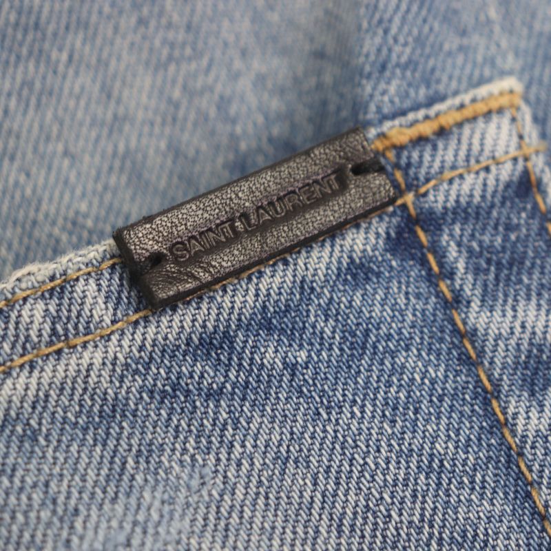 Saint Laurent Paris 24ss 614443 Washed Button Fly Leather Straight Denim