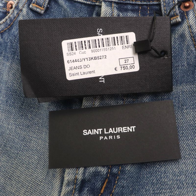 Saint Laurent Paris 24ss 614443 Washed Button Fly Leather Straight Denim
