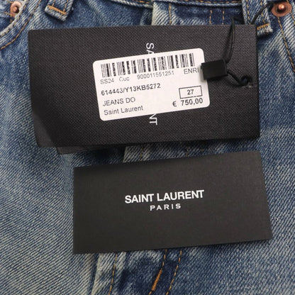 Saint Laurent Paris 24ss 614443 Washed Button Fly Leather Straight Denim