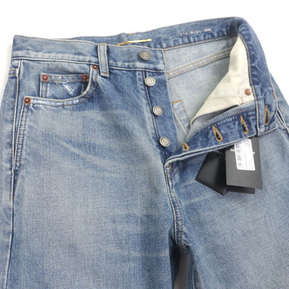 Saint Laurent Paris 24ss 614443 Washed Button Fly Leather Straight Denim