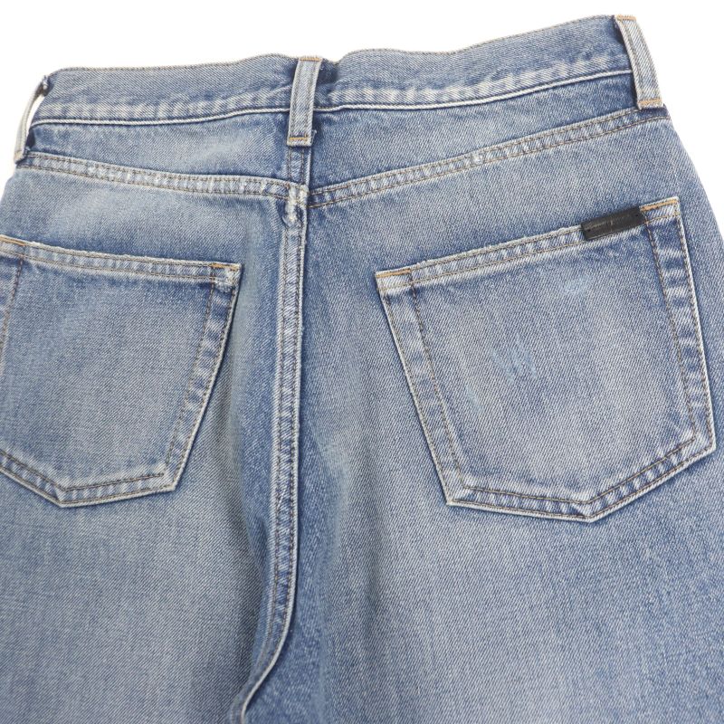 Saint Laurent Paris 24ss 614443 Washed Button Fly Leather Straight Denim