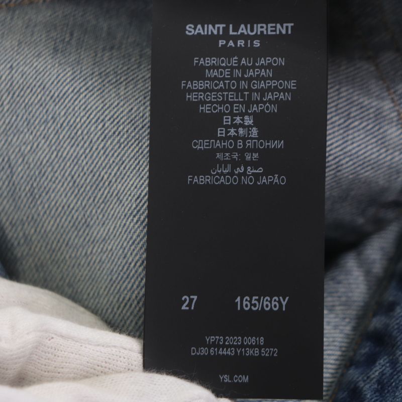 Saint Laurent Paris 24ss 614443 Washed Button Fly Leather Straight Denim