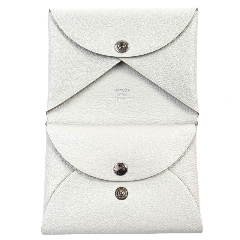 Hermes Calvi Duo Chevre Mizor Griper Silver Hardware Coin Case Engraved W With