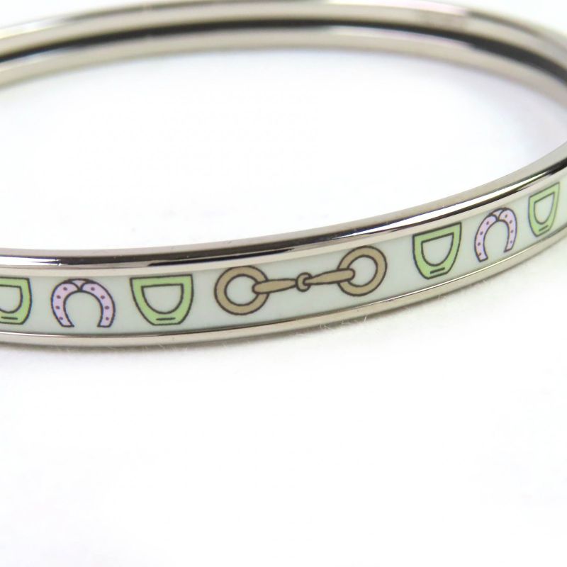 Hermes 2022 Fo0232 Extrafan Metal Enamel Bracelet Bangle Silver White Multicolor