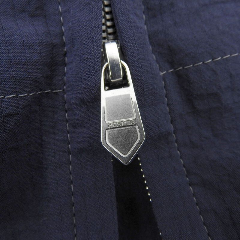 Hermes 25SS 100% Cotton Marine Double Zip Serie Button Hooded Jacket Blouson