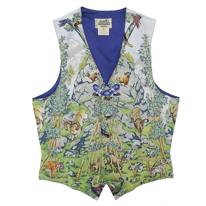 Hermes Vintage 100% Silk Very Rare Sichuan Animal Print Gilet