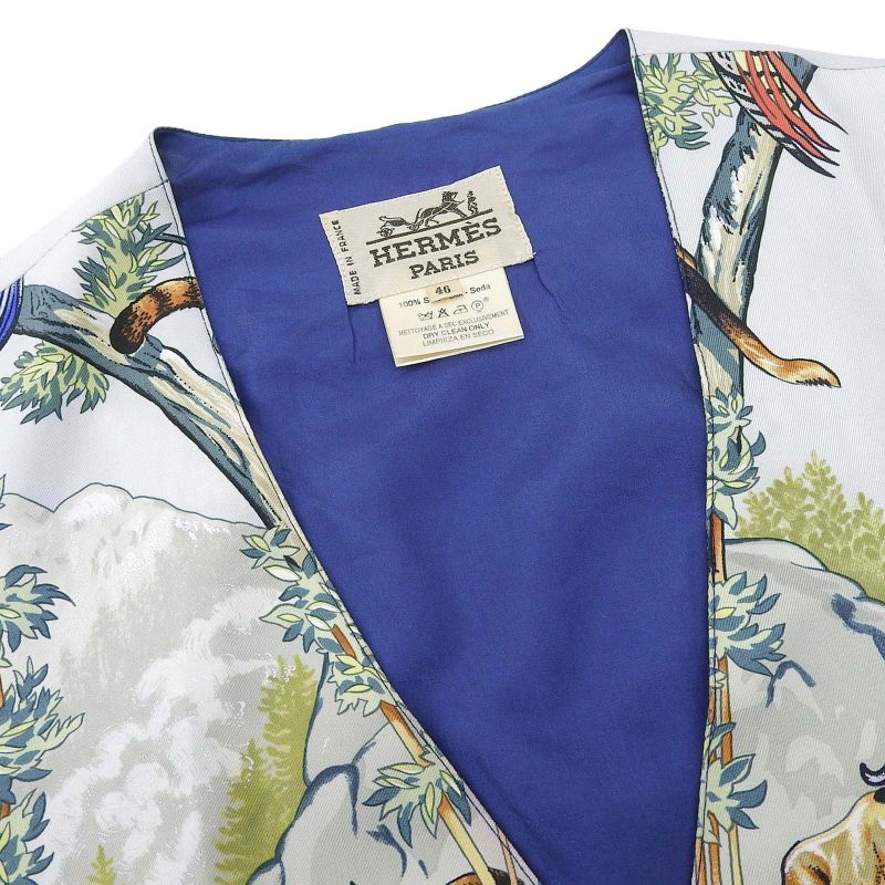 Hermes Vintage 100% Silk Very Rare Sichuan Animal Print Gilet