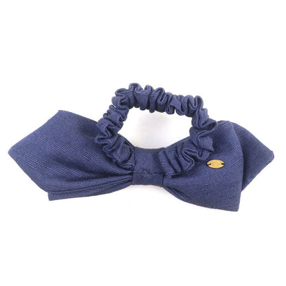 CHANEL Fabric Ribbon Chouche With Coco Mark Hardware Hair Accessory Navy