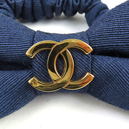 CHANEL Fabric Ribbon Chouche With Coco Mark Hardware Hair Accessory Navy