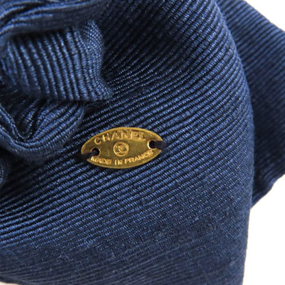CHANEL Fabric Ribbon Chouche With Coco Mark Hardware Hair Accessory Navy