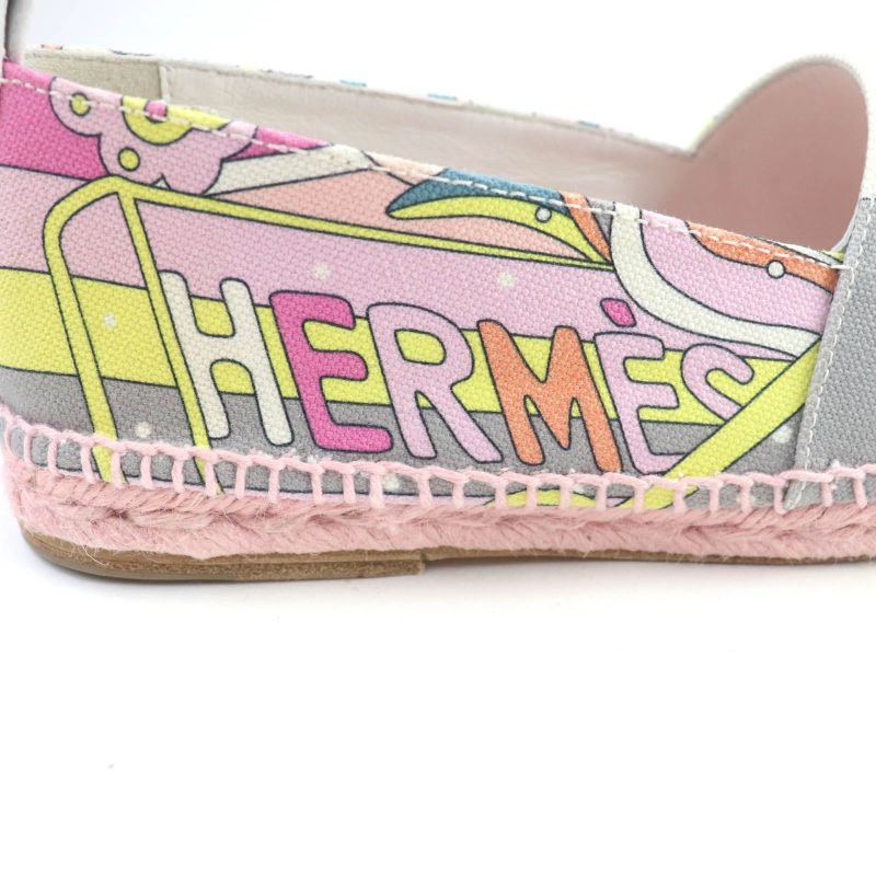 Hermes 191063z Logo All-over Espadrilles Slip-on Multi 35 With Box And Storage