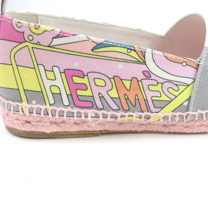 Hermes 191063z Logo All-over Espadrilles Slip-on Multi 35 With Box And Storage