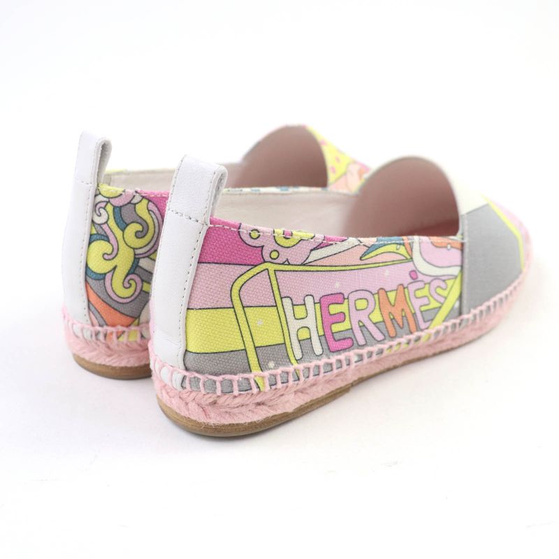 Hermes 191063z Logo All-over Espadrilles Slip-on Multi 35 With Box And Storage