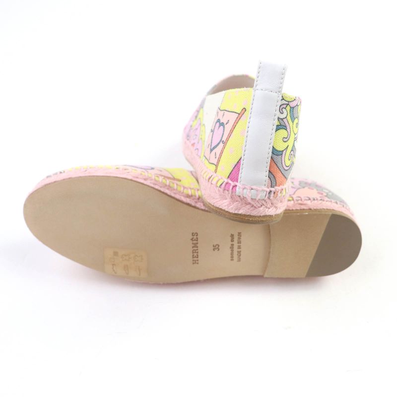 Hermes 191063z Logo All-over Espadrilles Slip-on Multi 35 With Box And Storage