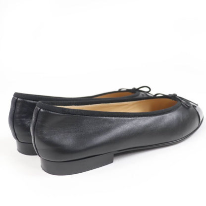 CHANEL G02819 Coco Mark Ballerina Leather Flat Pumps Ballet Shoes Black 37.5