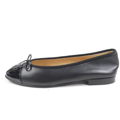 CHANEL G02819 Coco Mark Ballerina Leather Flat Pumps Ballet Shoes Black 37.5