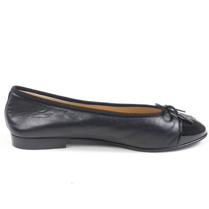 CHANEL G02819 Coco Mark Ballerina Leather Flat Pumps Ballet Shoes Black 37.5