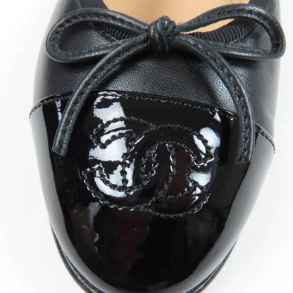 CHANEL G02819 Coco Mark Ballerina Leather Flat Pumps Ballet Shoes Black 37.5