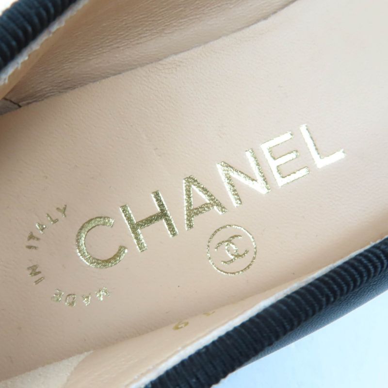 CHANEL G02819 Coco Mark Ballerina Leather Flat Pumps Ballet Shoes Black 37.5