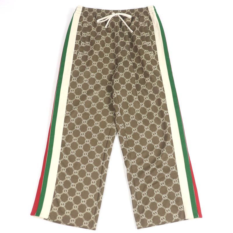 Gucci 671496 Interlocking G All-over Patterned Webline Track Pants Jersey Brown