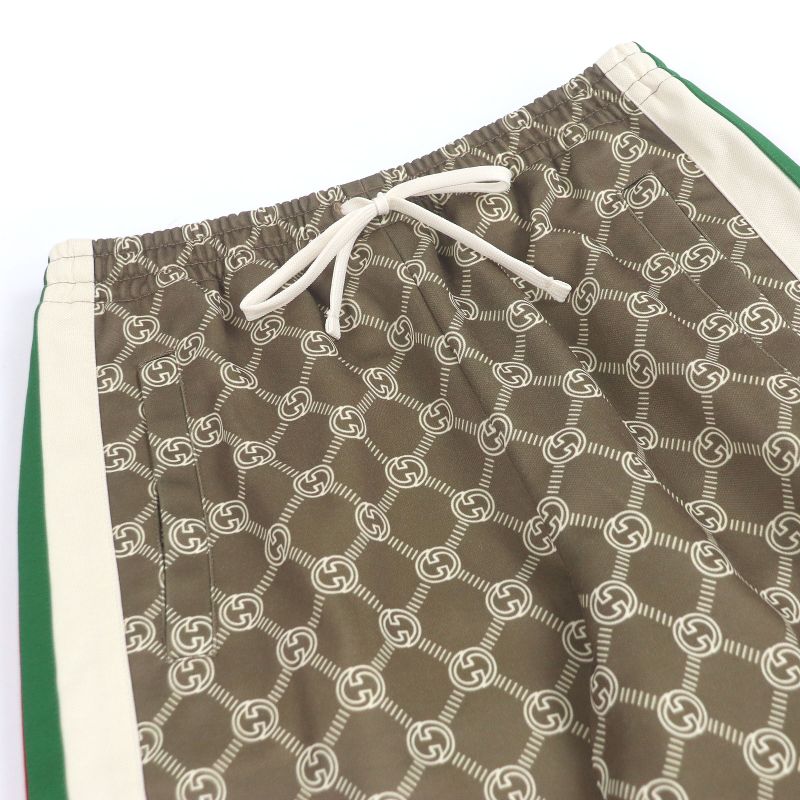 Gucci 671496 Interlocking G All-over Patterned Webline Track Pants Jersey Brown