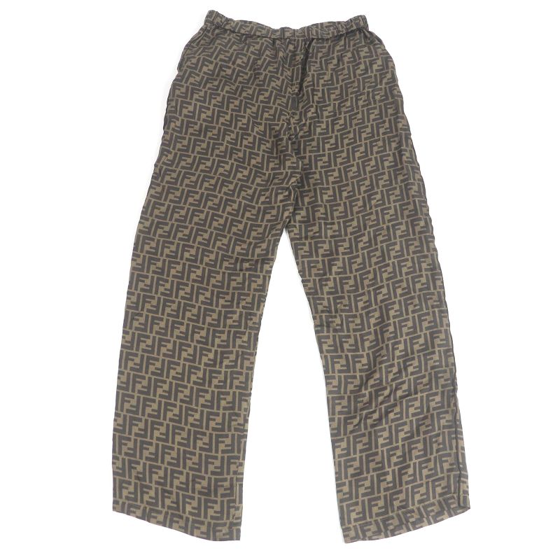 Fendi 2022 Fb0416 100% Silk FF Logo Zucca Total Pattern Easy Pants Pajama Pants