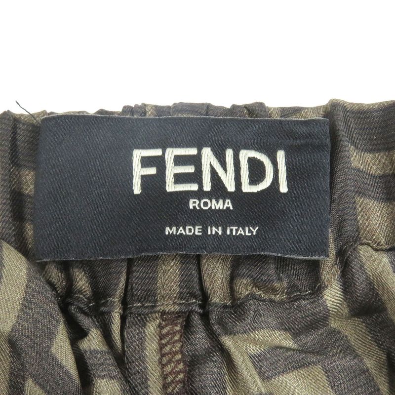 Fendi 2022 Fb0416 100% Silk FF Logo Zucca Total Pattern Easy Pants Pajama Pants