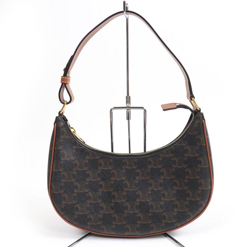 Celine 19395 Ava Triomphe One Shoulder Bag Coated Canvas Leather Handbag Brown