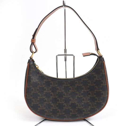 Celine 19395 Ava Triomphe One Shoulder Bag Coated Canvas Leather Handbag Brown