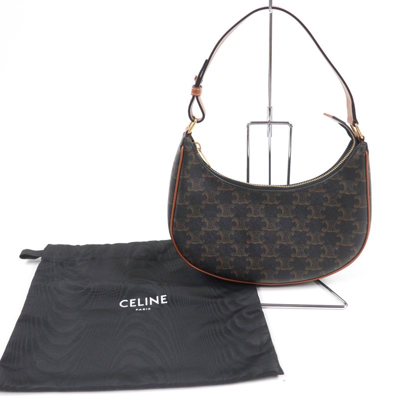 Celine 19395 Ava Triomphe One Shoulder Bag Coated Canvas Leather Handbag Brown