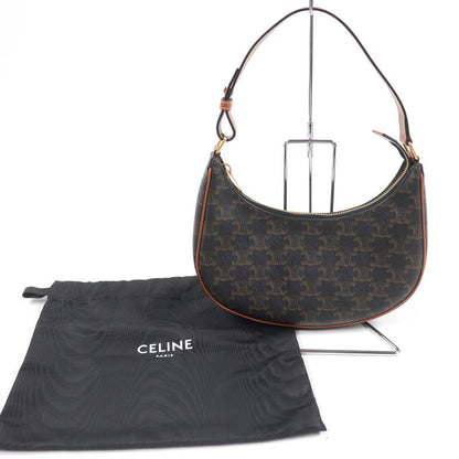 Celine 19395 Ava Triomphe One Shoulder Bag Coated Canvas Leather Handbag Brown