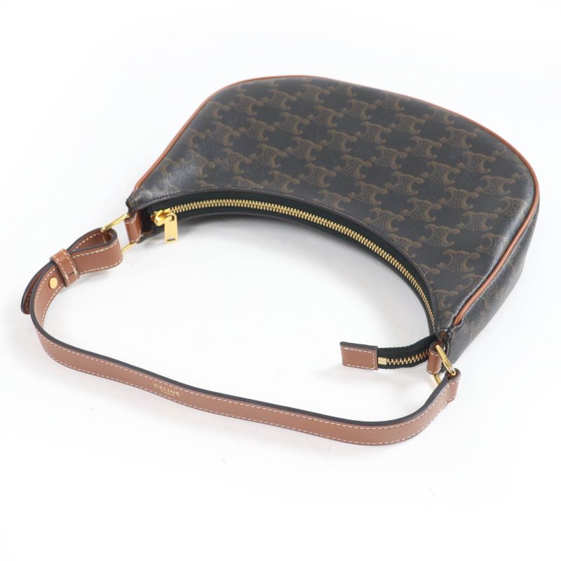 Celine 19395 Ava Triomphe One Shoulder Bag Coated Canvas Leather Handbag Brown