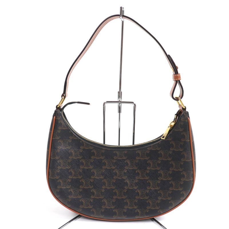 Celine 19395 Ava Triomphe One Shoulder Bag Coated Canvas Leather Handbag Brown