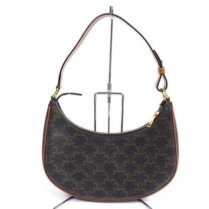 Celine 19395 Ava Triomphe One Shoulder Bag Coated Canvas Leather Handbag Brown