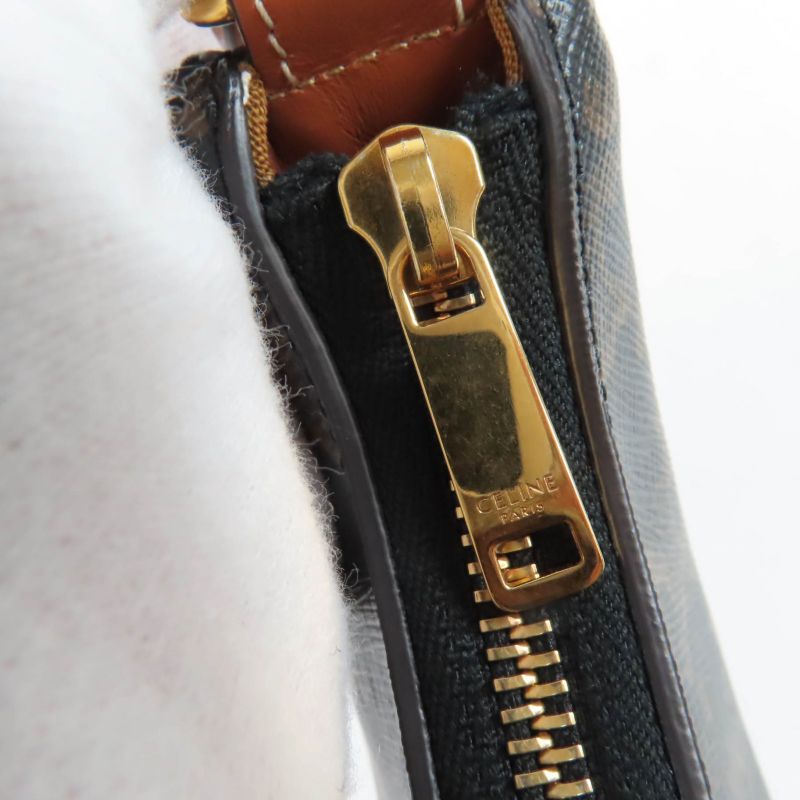 Celine 19395 Ava Triomphe One Shoulder Bag Coated Canvas Leather Handbag Brown