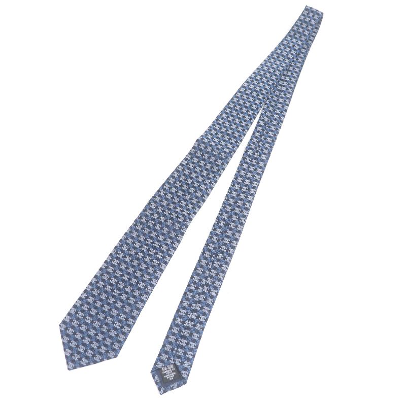 CHANEL 100% Silk Coco Mark Allover Pattern Wide Tie Navy Men's