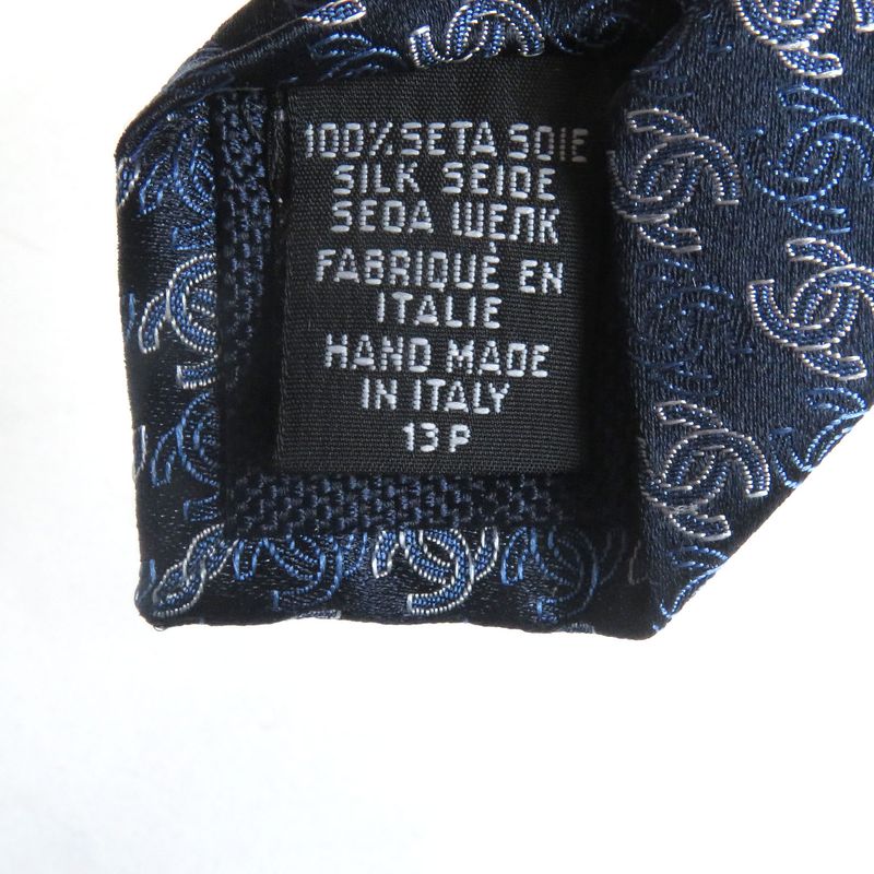 CHANEL 100% Silk Coco Mark Allover Pattern Wide Tie Navy Men's
