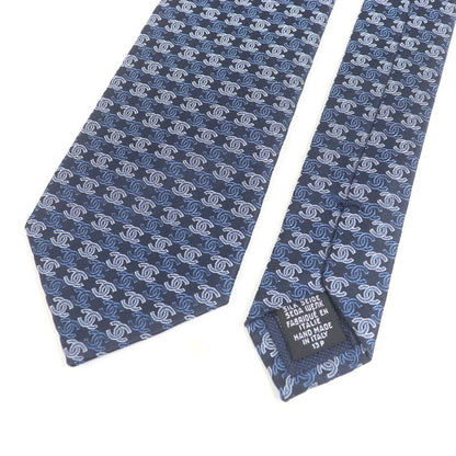 CHANEL 100% Silk Coco Mark Allover Pattern Wide Tie Navy Men's