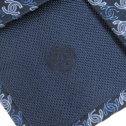 CHANEL 100% Silk Coco Mark Allover Pattern Wide Tie Navy Men's