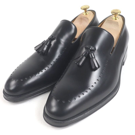Gucci Leather Tassel Loafers Moccasins Flat Shoes Slip On Black 43 Made In