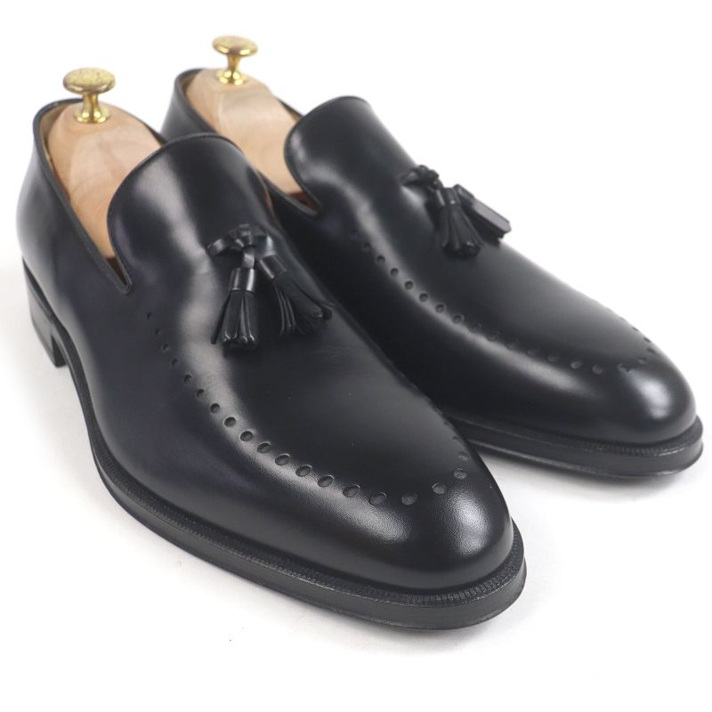 Gucci Leather Tassel Loafers Moccasins Flat Shoes Slip On Black 43 Made In