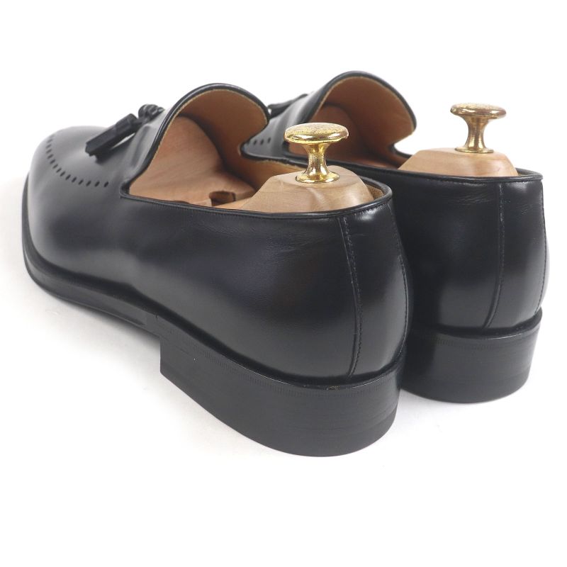 Gucci Leather Tassel Loafers Moccasins Flat Shoes Slip On Black 43 Made In